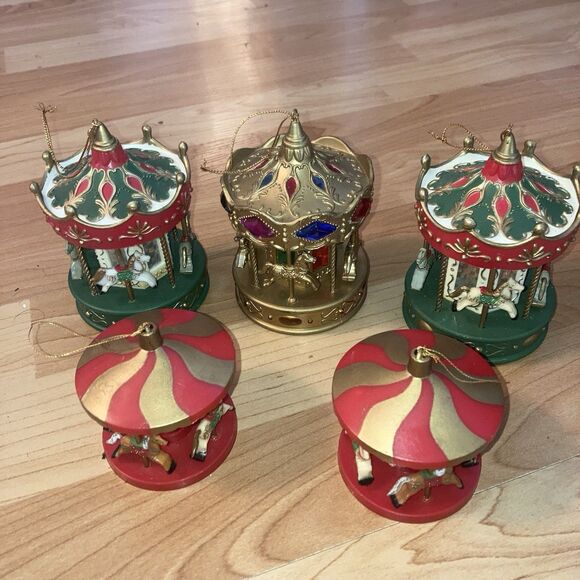 5 Vtg  90s Collectible Carousel Horse Christmas Tree Ornaments Approx 4.5” - Picture 1 of 11